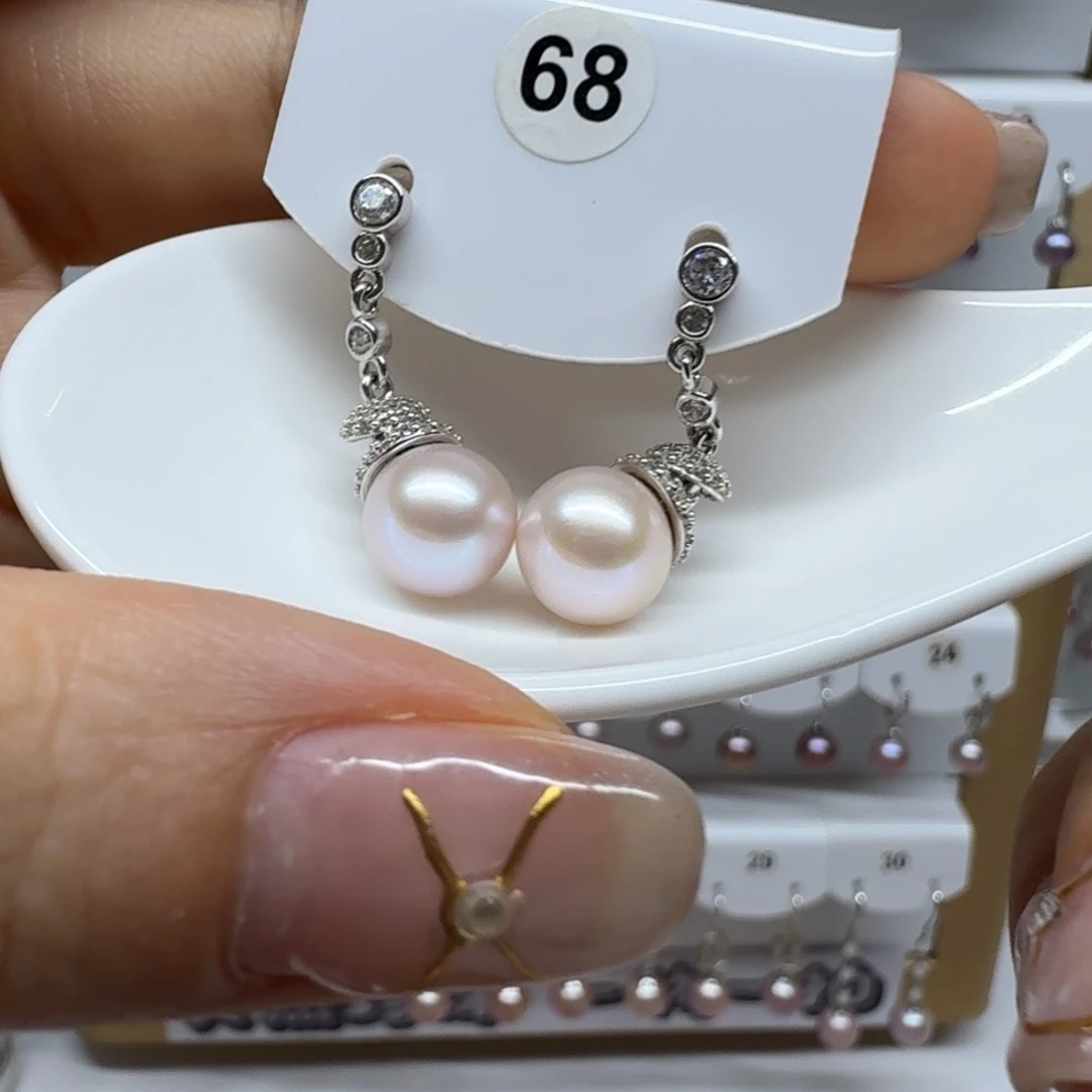 米***缝淡水珍珠银S925镶嵌耳饰珍珠