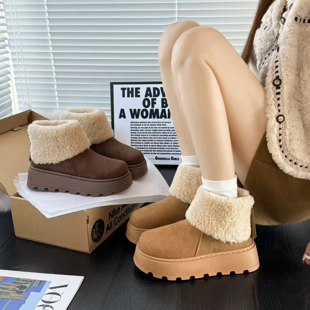 时尚丑萌雪地靴女新款冬季加绒保暖翻毛雪地靴2502(雪地靴)