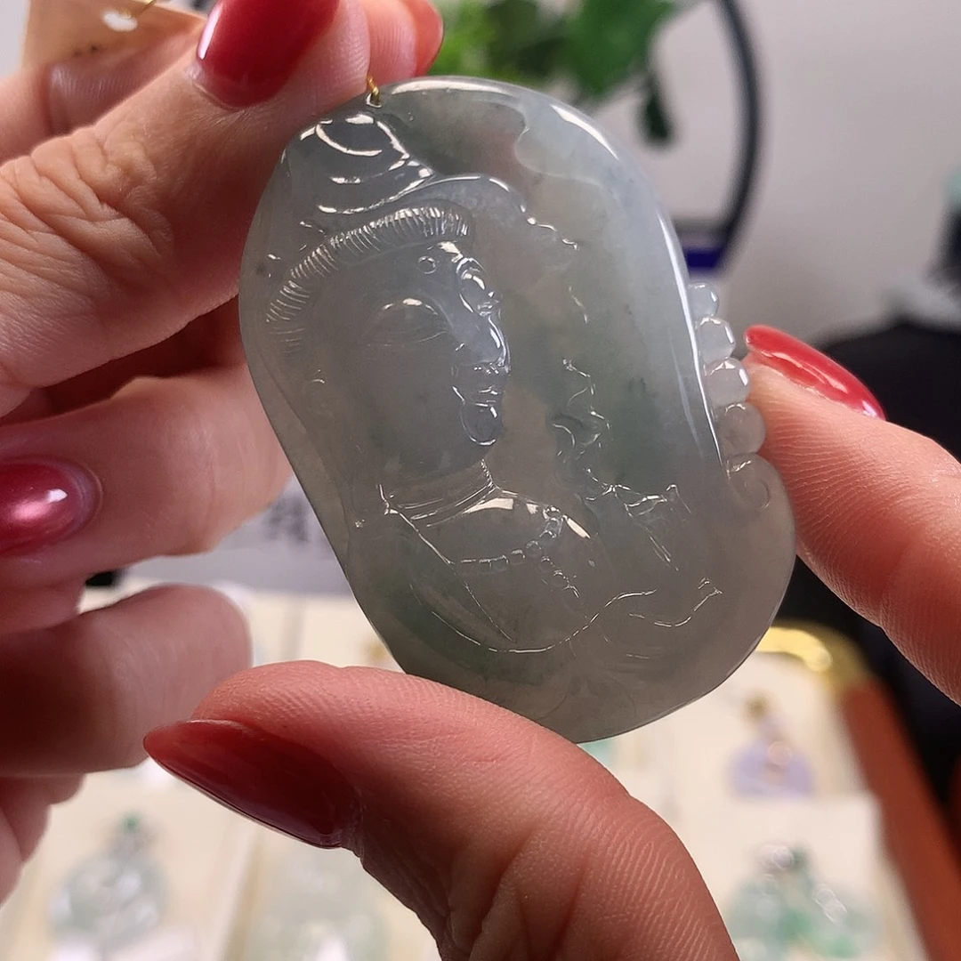 翡翠未镶嵌颈饰天然翡翠A货观音挂件