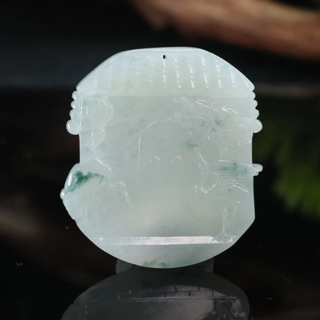 lot9天然缅甸翡翠A货飘花吊坠/901088保利厦门拍卖