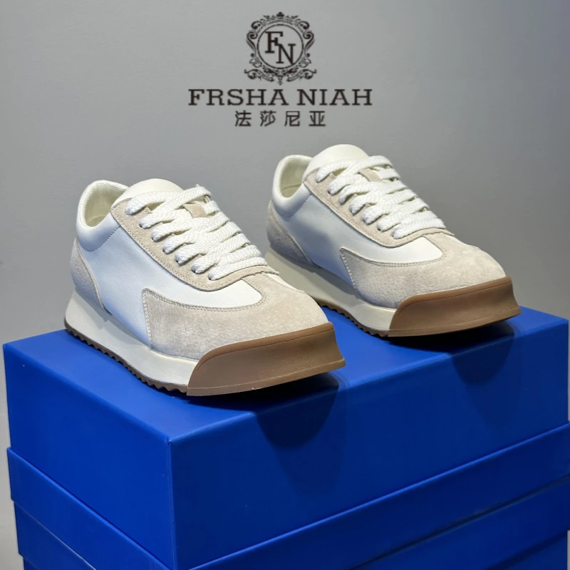法莎尼亚素潮纯色阿甘鞋新款舒适软底皮面拼色户外休闲运动男鞋