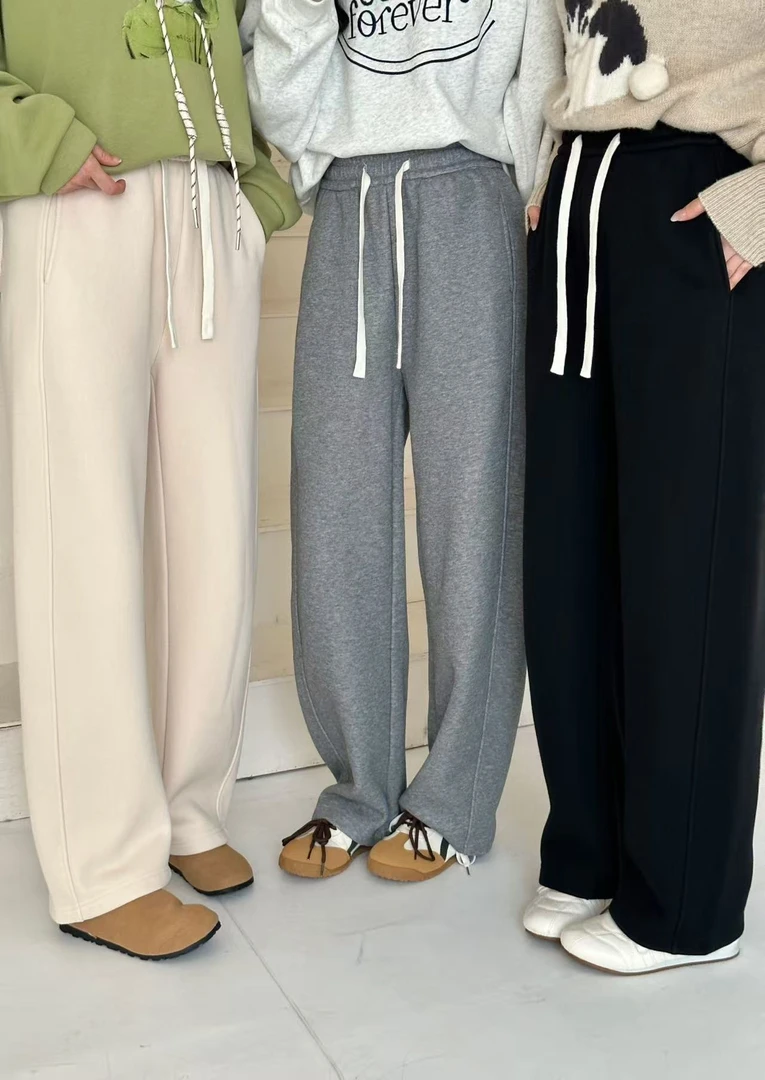 【加厚2.0奥粒绒】高腰显瘦 撞色弯刀保暖百搭休闲裤三色100913