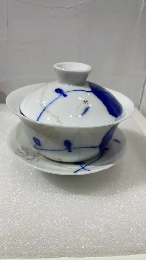 青花描金三才盖碗