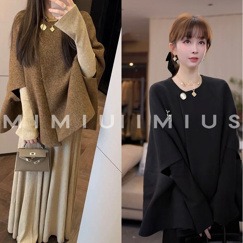 【mimius】P 法式优雅羊毛斗篷款披肩小香风大衣外套 G10015