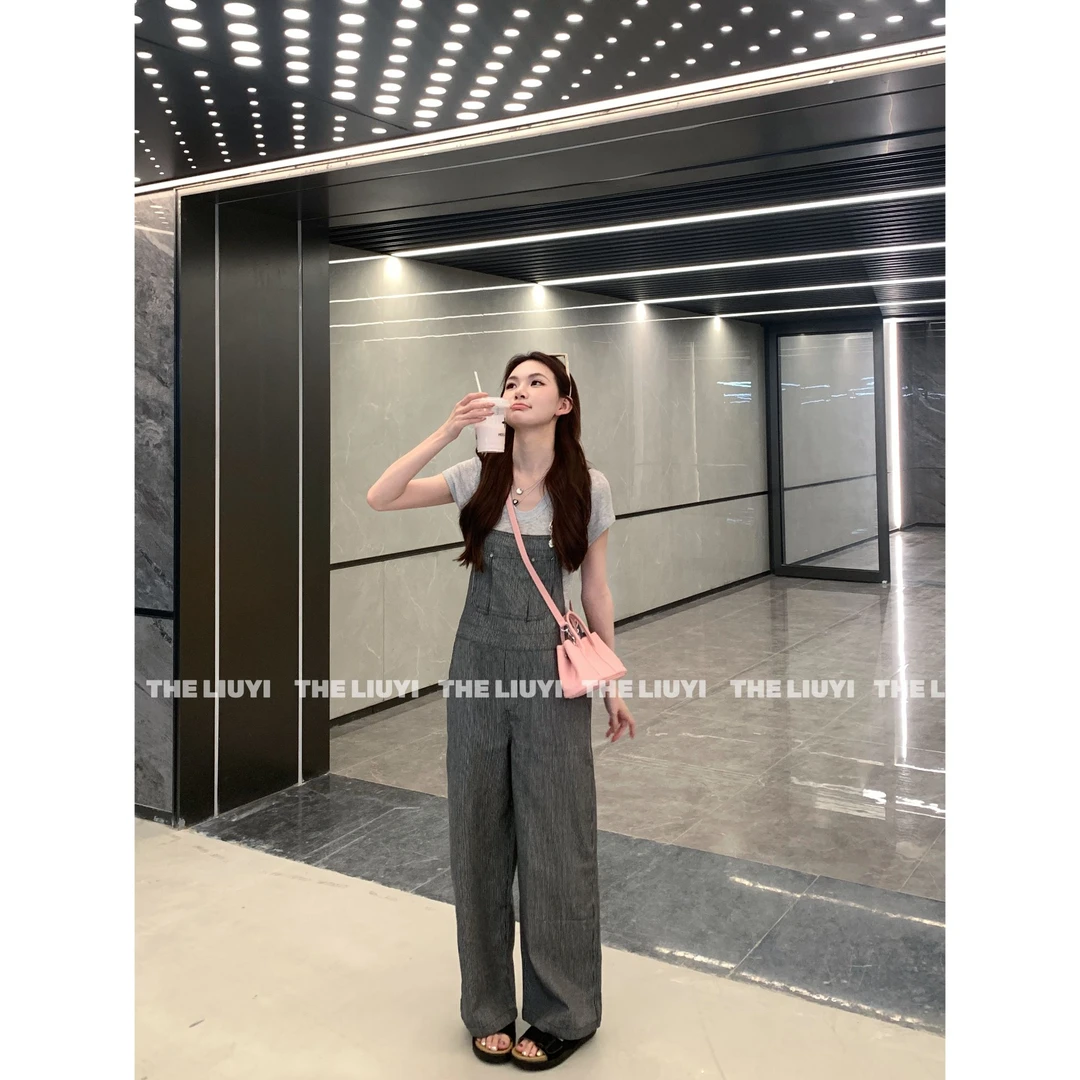 【LIUYI】自定义~夏季条纹撞色显瘦背带裤54258