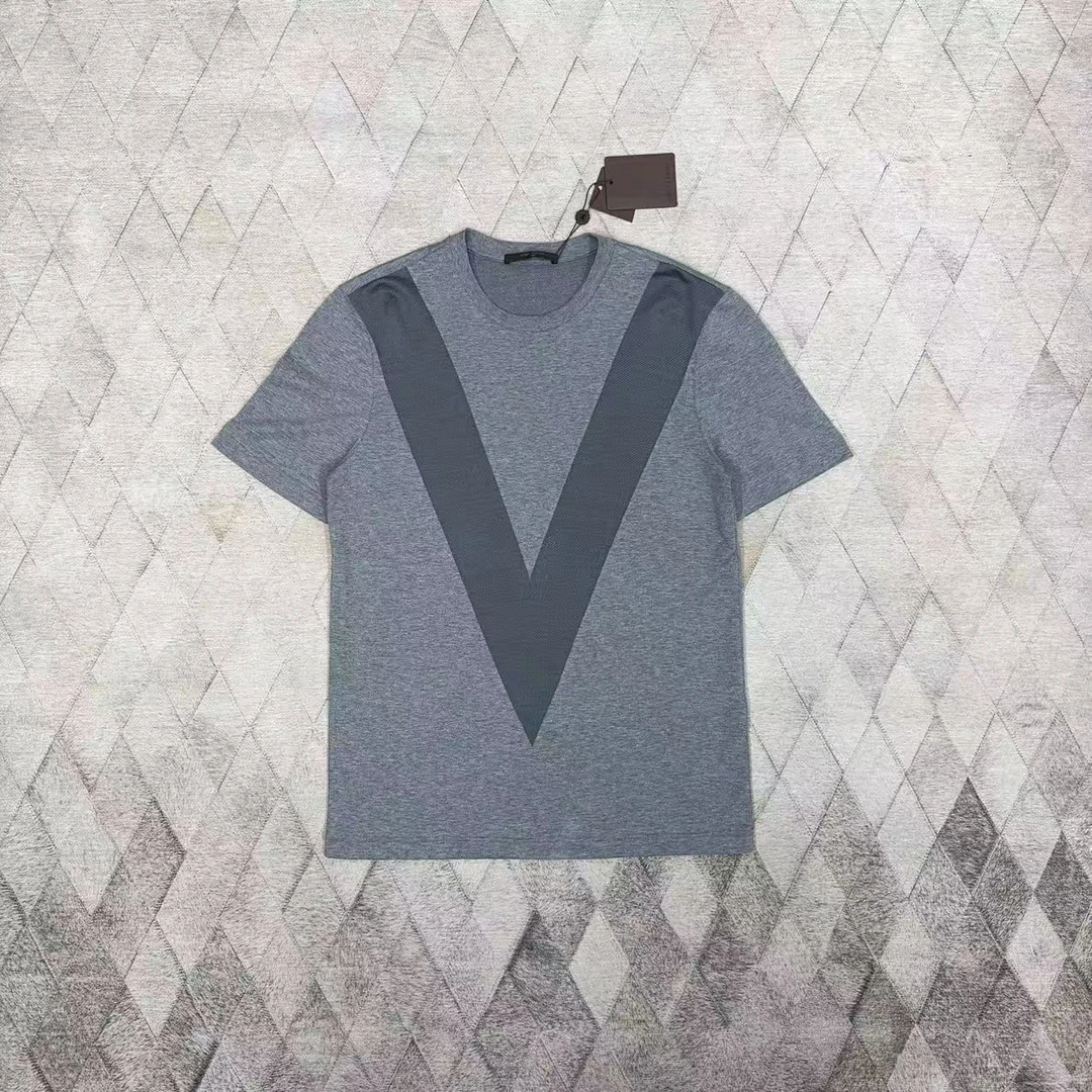 全新未使用 LouisVuitton/路易威登 男款灰色短袖 大V logo