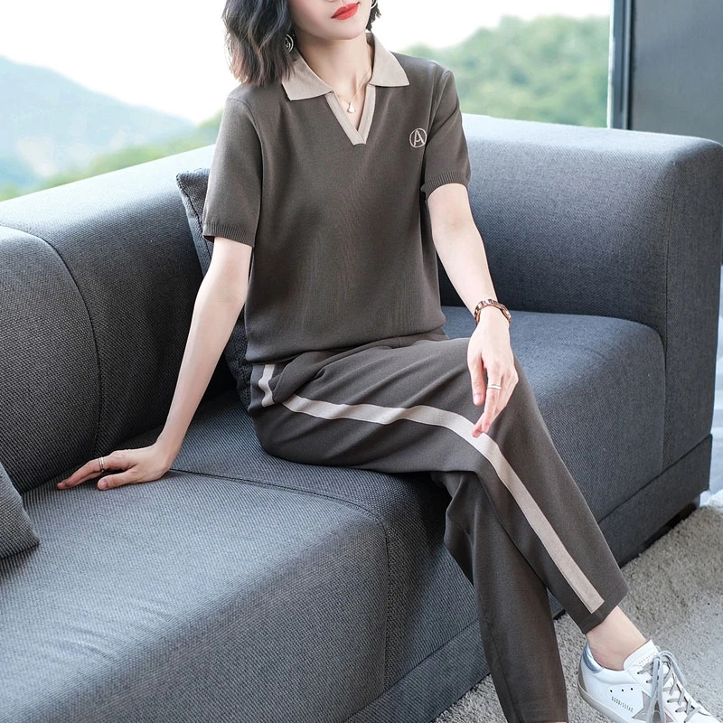 洋气妈妈装2025夏装新款短袖薄款冰丝休闲运动套装女中老年两件套