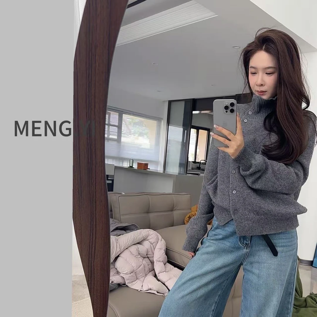 MENG.YI绵羊毛兔绒斜扣毛衣 5378