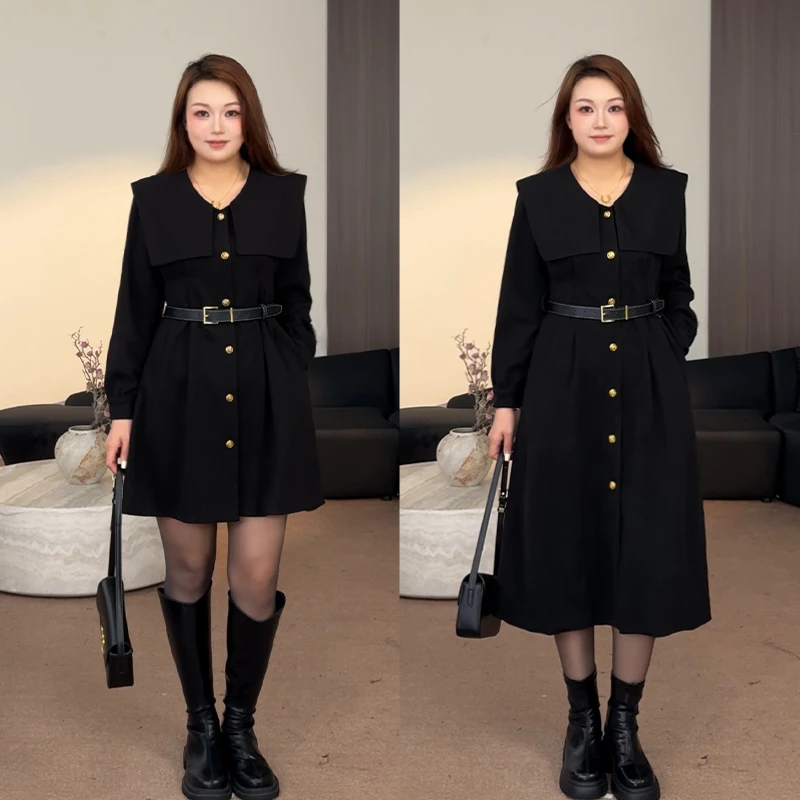 （现现款）花菜微胖定制~【富士山下】气质名媛减龄感海军领连衣裙