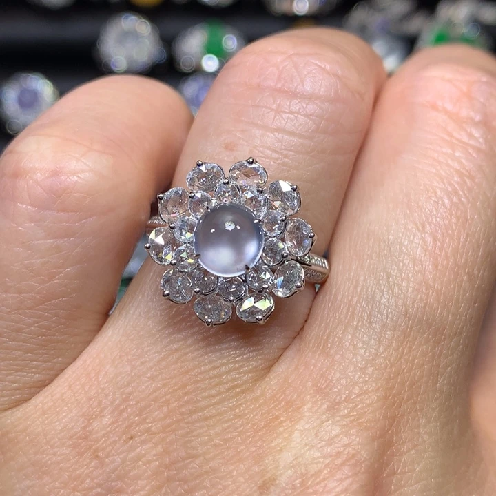 翡翠18K金镶嵌戒指玻璃种