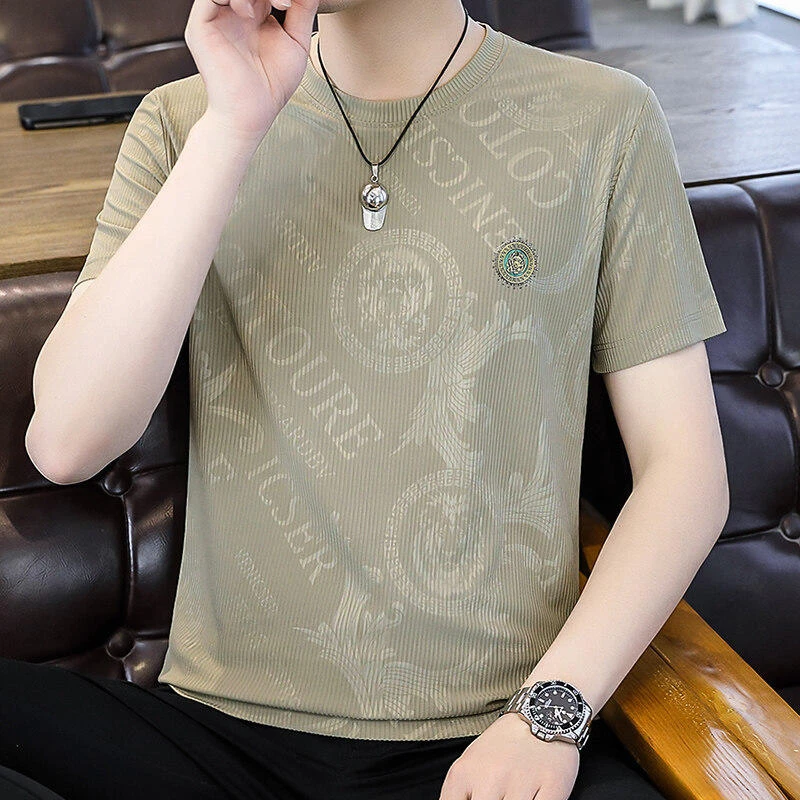 【品质优选】2025夏季新款冰丝短袖T恤男休闲百搭薄款半袖体恤打底