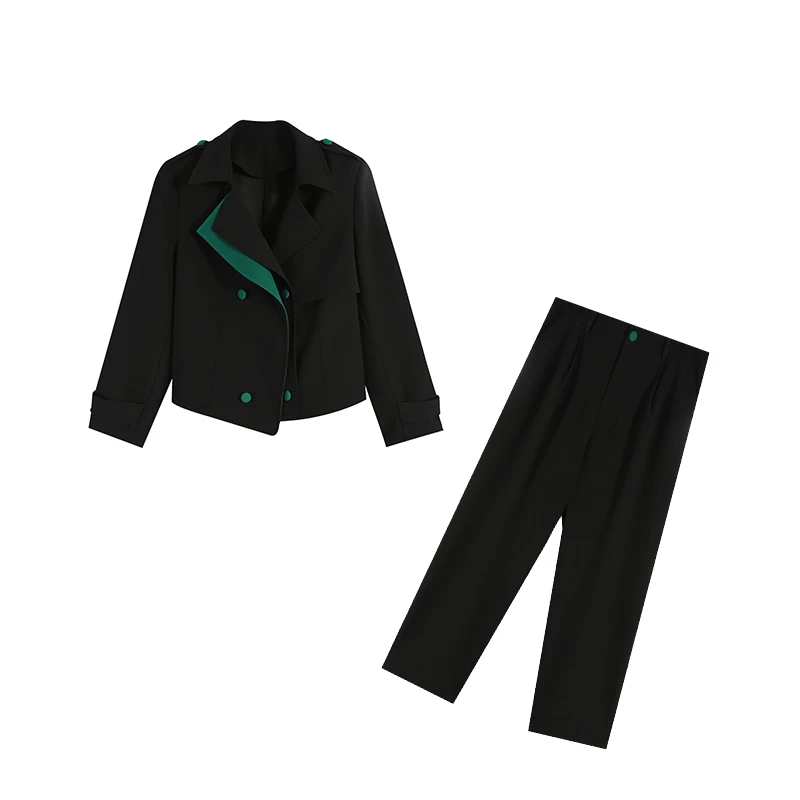 大码微胖减龄拼色时髦春装2025外套显瘦长裤两件套ZL38082