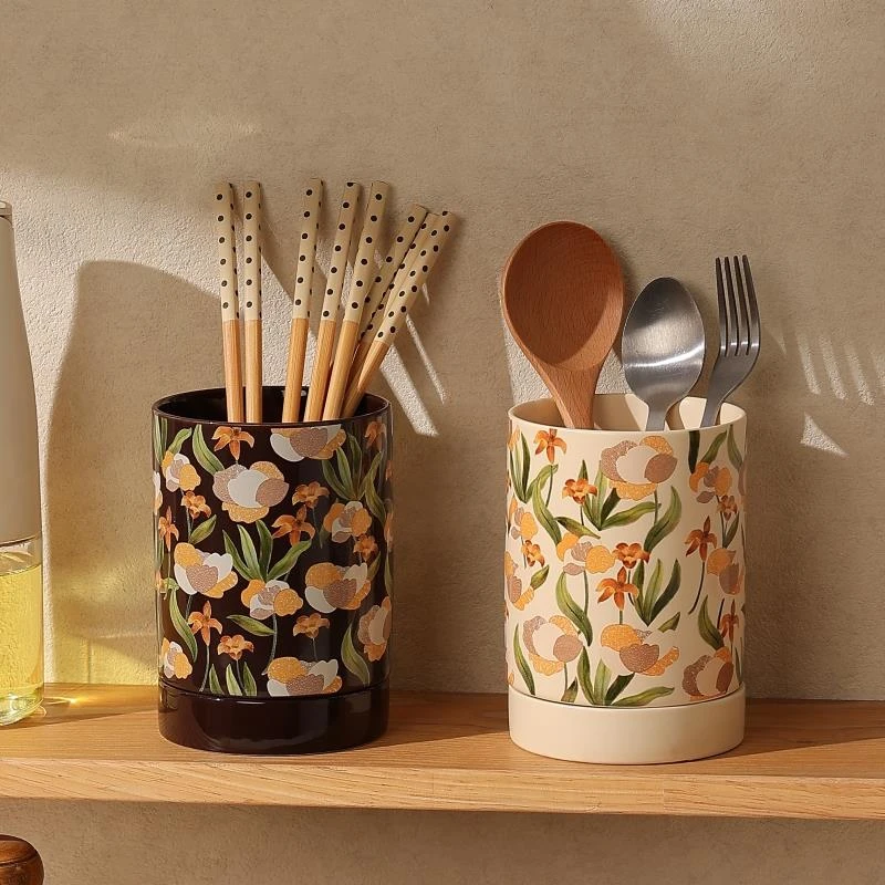 法式筷子收纳盒高档家用厨房台面筷子筒沥水防霉陶瓷筷子笼筷子桶