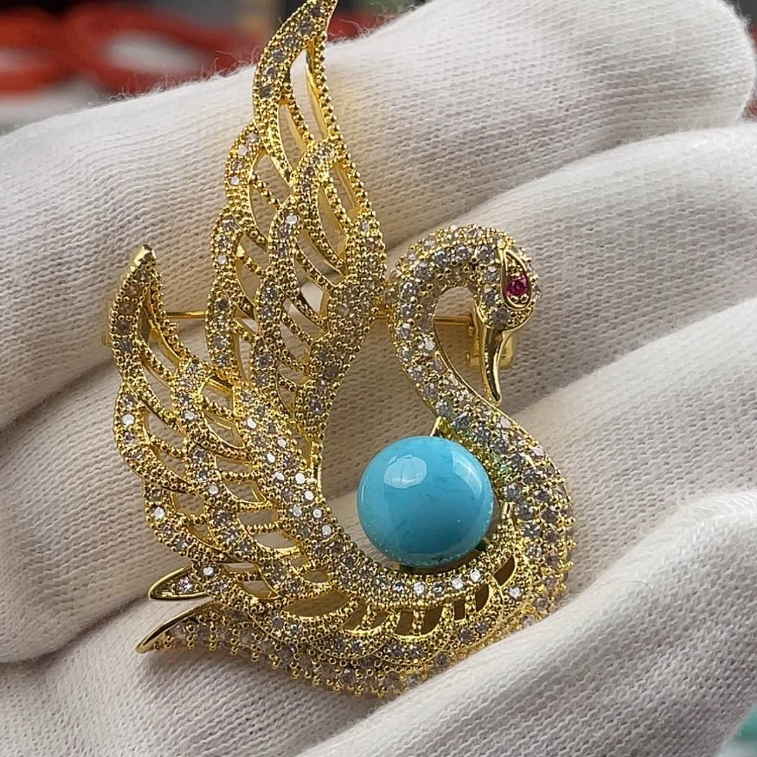 绿松石银S925镀金镶嵌吊坠(不含链)