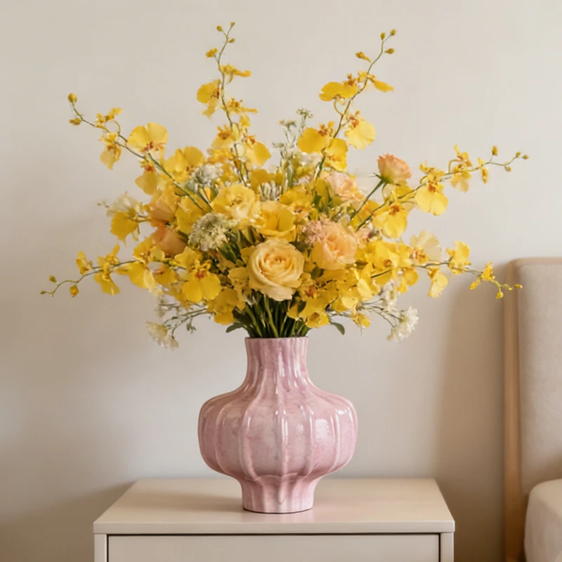 景德镇陶瓷餐桌百合水培花瓶摆件客厅插花轻奢高级感现代简约风