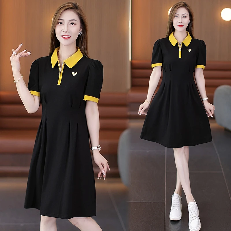 新款夏季短袖连衣裙女宽松显瘦小个子中长裙时尚洋气休闲减龄裙子