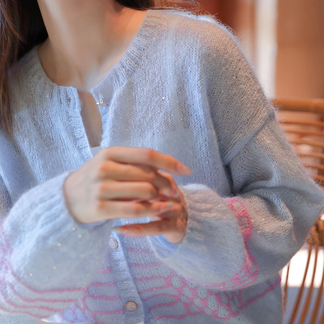 毛儿手作 格云女士圆领开衫材料包 棒针手工编织diy制作 时空胶囊