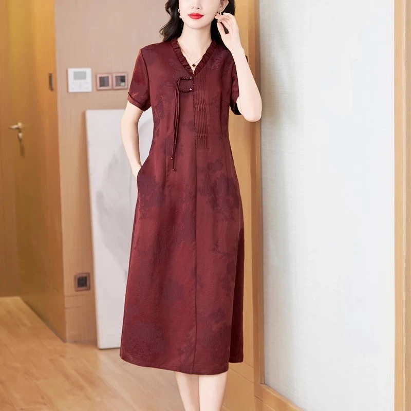 香云纱连衣裙婚宴装夏装穿新中式高端国风桑蚕丝大码妈妈装正品