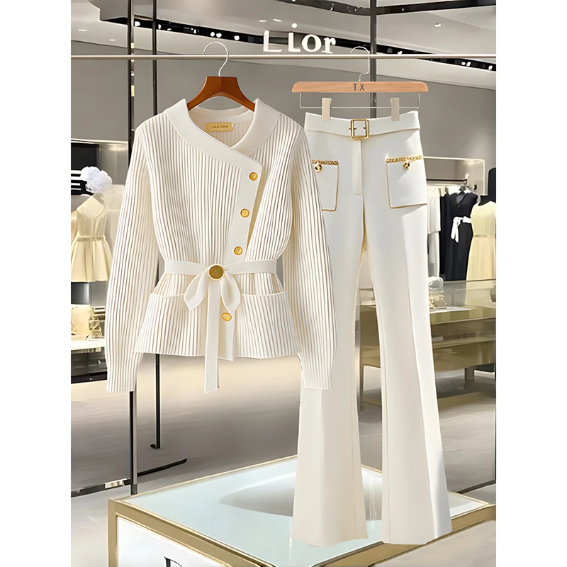 今年流行爆款法式高端洋气慵懒风百搭上衣外套窄版直筒休闲裤套装