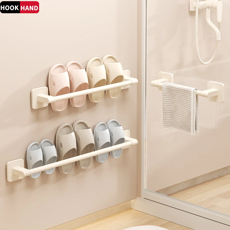 奶油风浴室免打孔拖鞋架卫生间厕所沥水神器壁挂式鞋子收纳挂架子