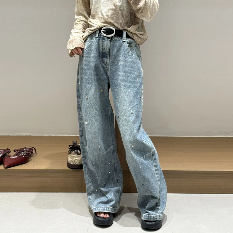 【现货】AVVENN2025冬季新品设计师款烫钻牛仔长裤