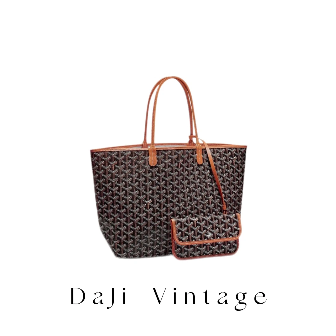 99新 Gaoy/戈雅 大吉中古/goyard戈雅黑棕色小号老花托特单肩包