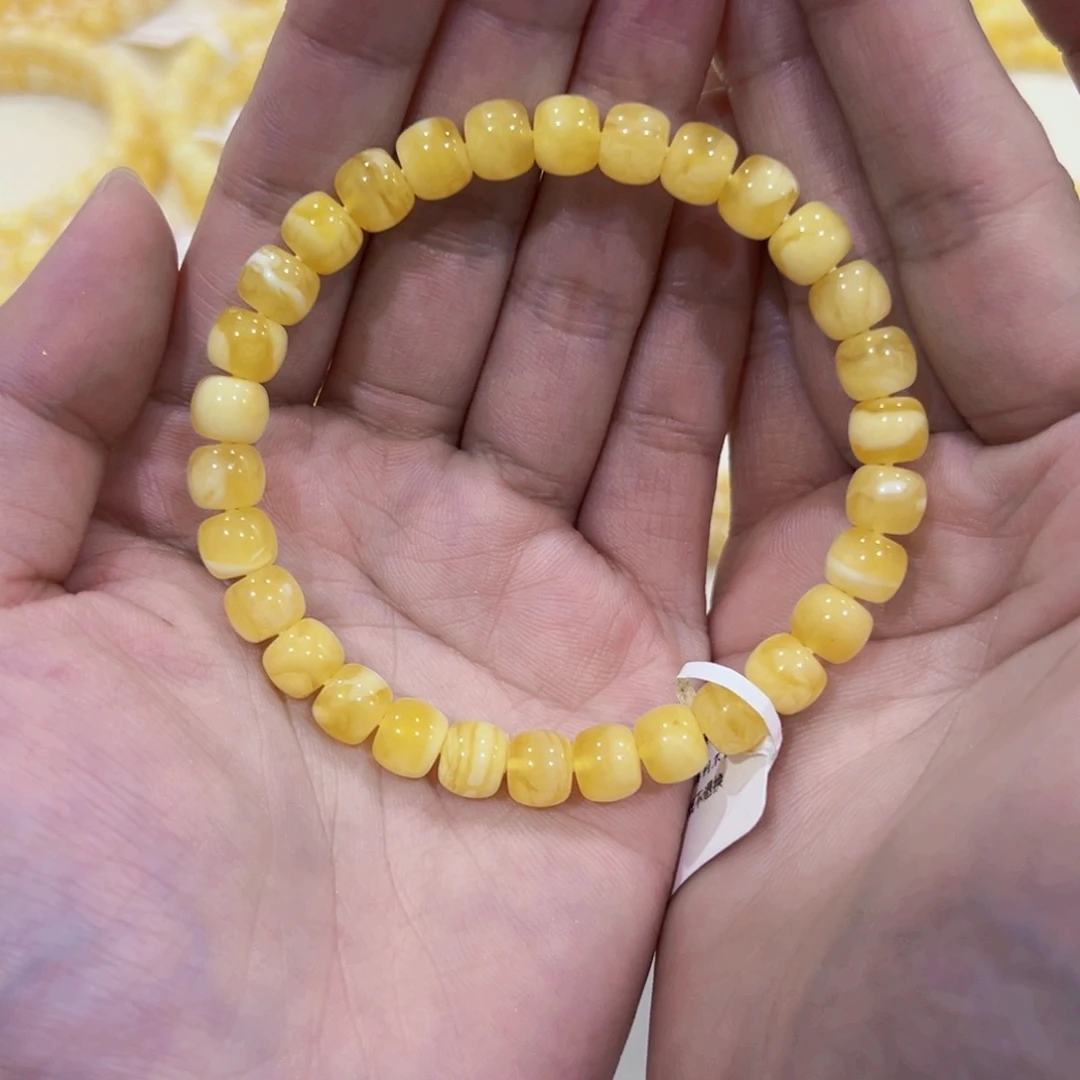 蜜蜡未镶嵌手链7m金白妖花手串