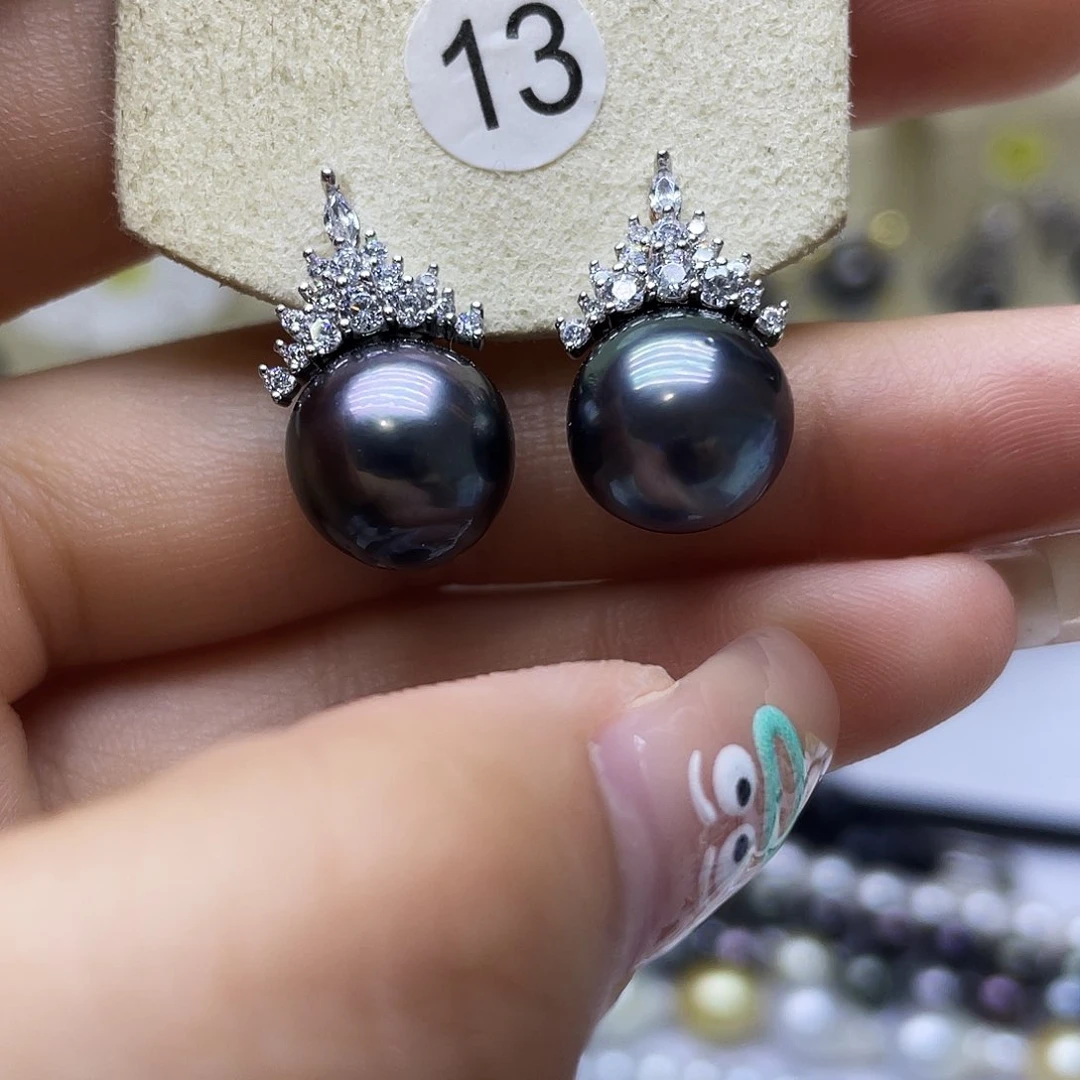 银S925镶嵌海水珍珠耳饰