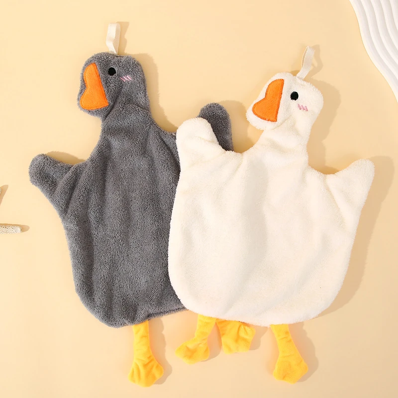 大鹅擦手毛巾双面加厚高密珊瑚绒超强吸水儿童可爱大鹅擦手巾批发