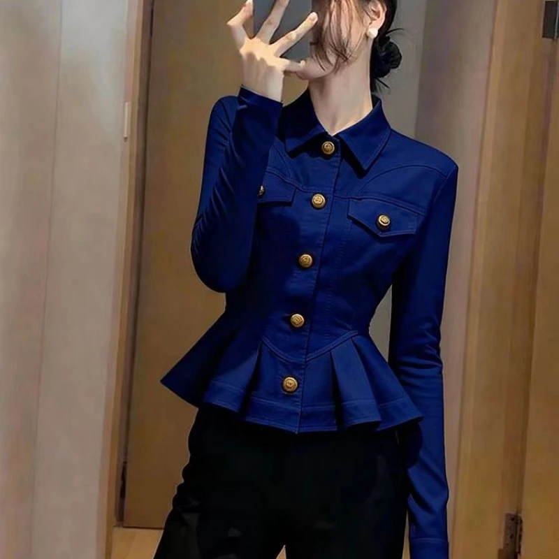 藏蓝色短款外套女2025新款秋小个子百搭洋气减龄收腰显瘦掐腰上衣