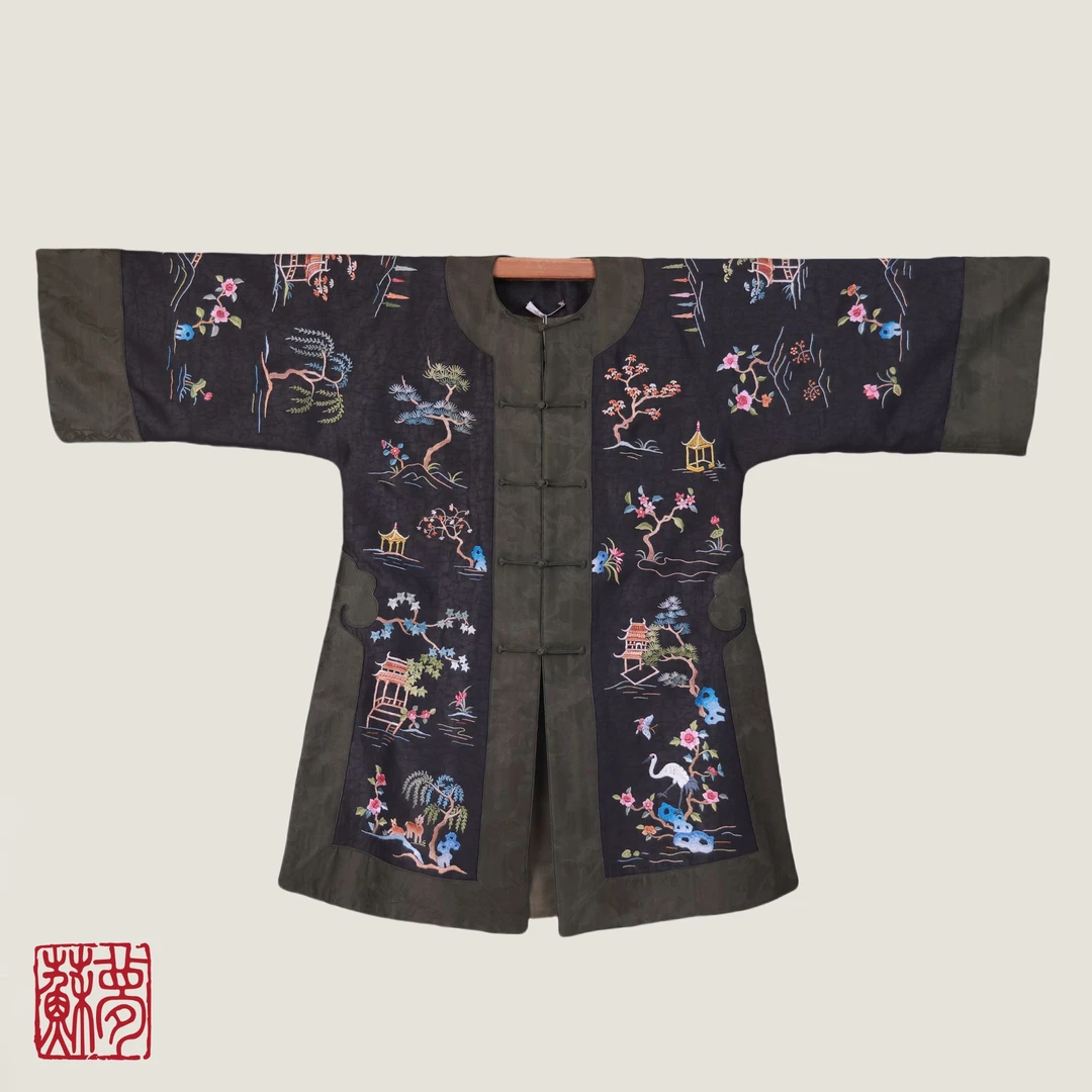 蘇夢【青山绿水天下景】香云纱绣纹圆领对褂中式重工刺绣0103546