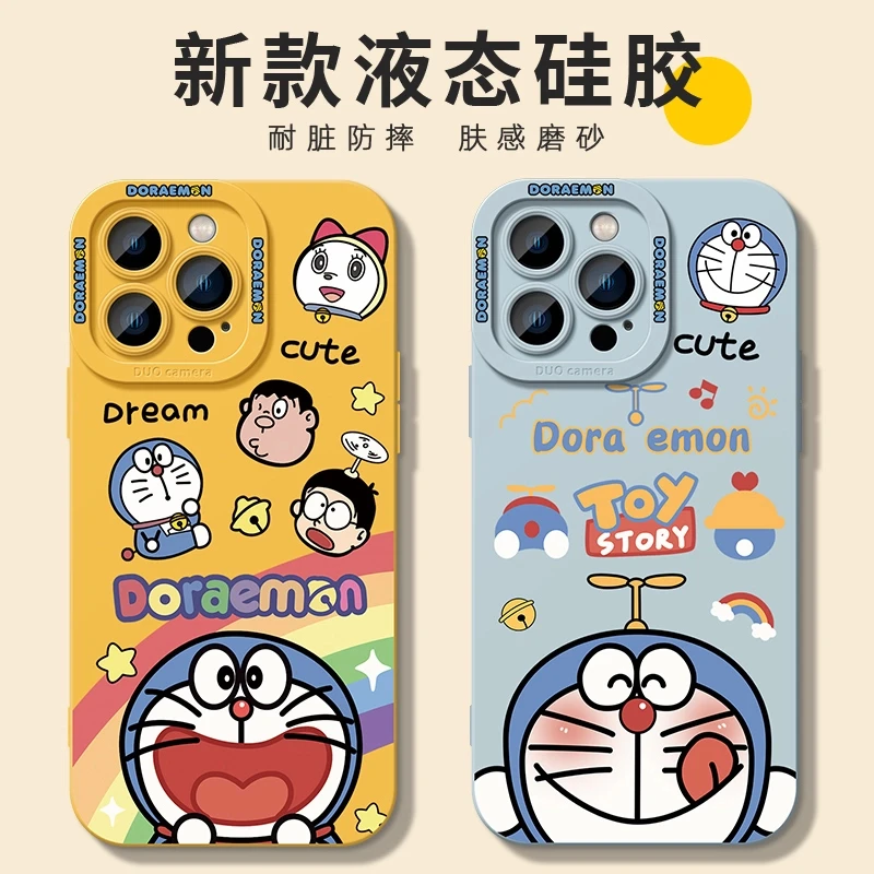 适用iphone15手机壳14promax苹果13液态硅胶12/11日系叮当猫x/xr