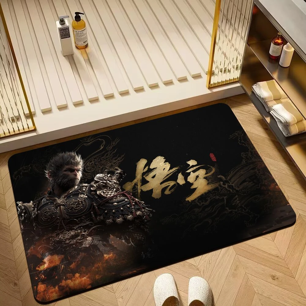 黑神话悟空地毯全黑地垫硅藻泥浴室吸水地垫耐脏卫生间厕所入户门
