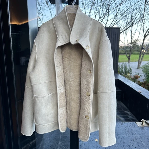 双面穿皮毛一体宽松版男女同款冬厚外套新