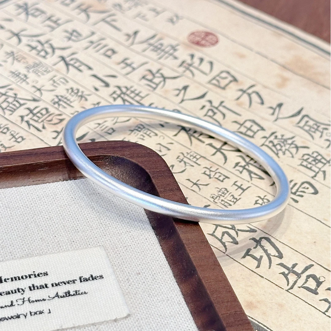 足银手镯 古传承素圈闭口实心银镯子简约百搭款