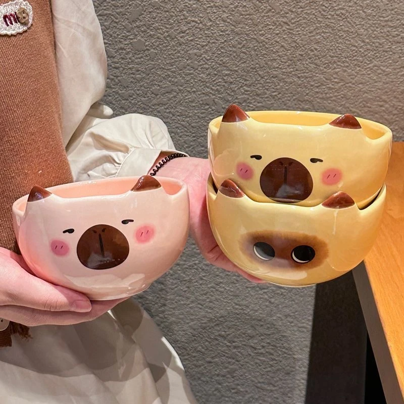 水豚ins高颜值卡通暹罗猫陶瓷米饭碗少女心餐具宿舍学生用泡面碗