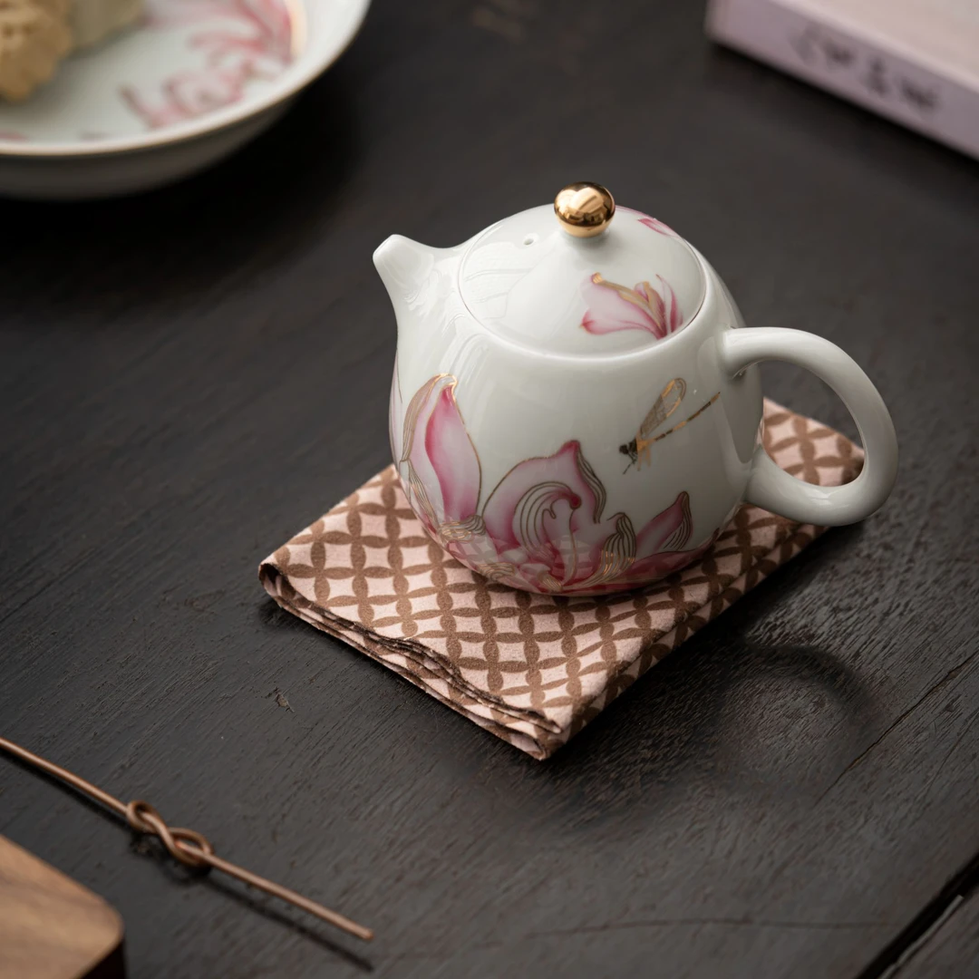 成艺情投意荷龙胆壶粉陶瓷大容量家用茶壶轻奢礼盒装中式功夫茶具