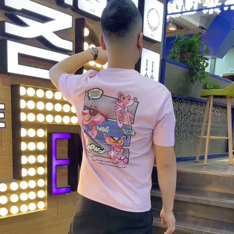 2025卡通印花短袖T恤男士潮牌潮流帅气高级感轻奢纯棉圆领t恤男