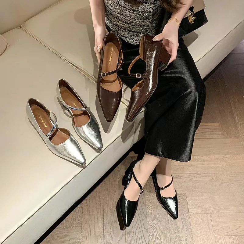 MO（LL）9871-1粗跟斜扣复古玛丽珍鞋女韩版法式浅口单鞋小皮鞋1