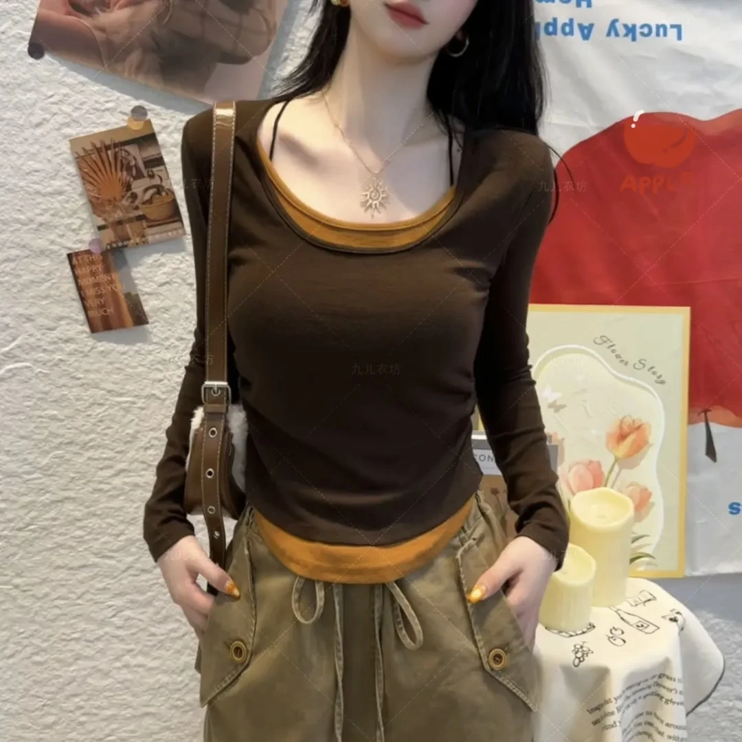 【熙小范】 运补 长袖有弹力素颜穿搭女士打底T恤百搭秋季黑色时尚
