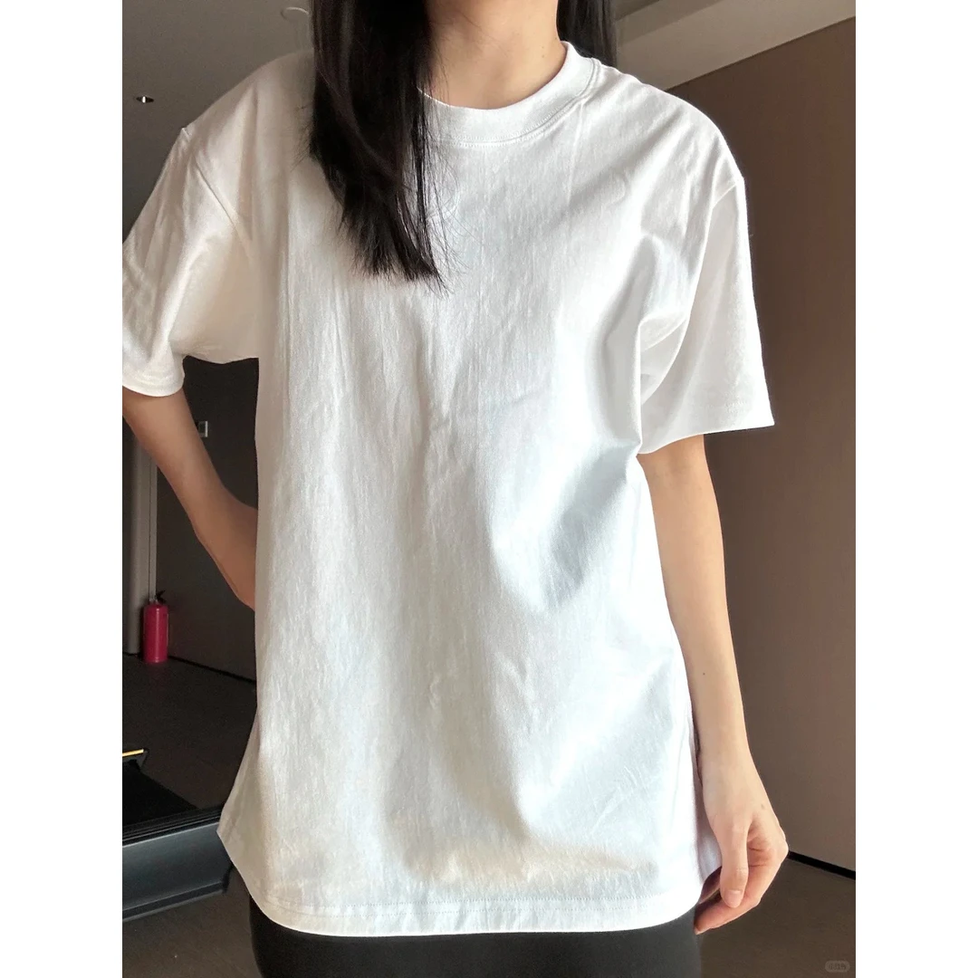 白色小领口T恤男夏季重磅新疆精梳长绒棉磨毛短袖情侣装七分半袖