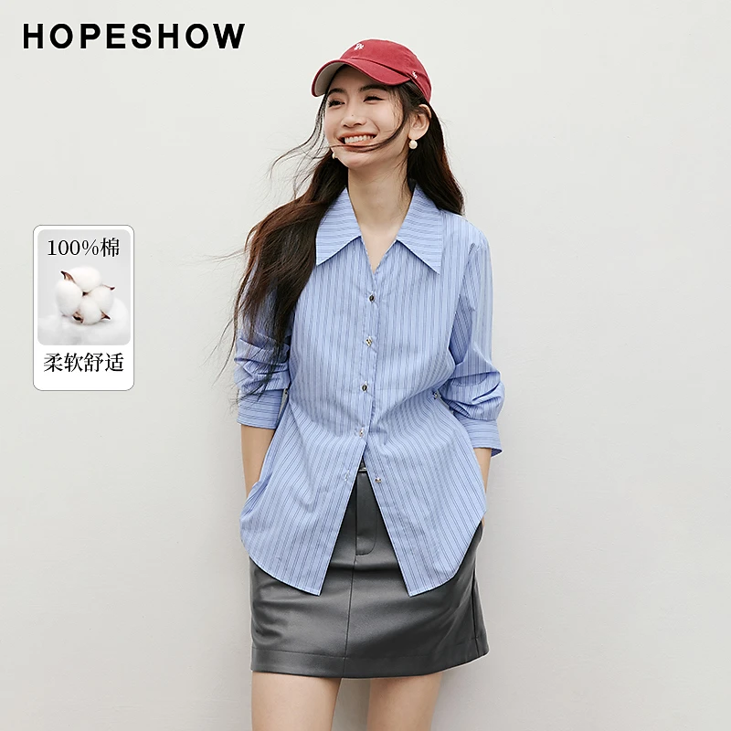 红袖2025秋季新款女装 条纹收腰两穿单排扣一手长衬衫90125020301