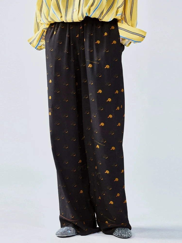 UOOYAA/乌丫2025夏季新款真丝手绘草稿小黄鸭睡裤2799