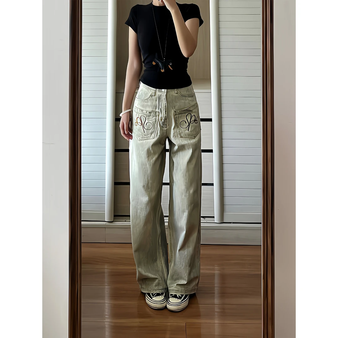 ESEWRD美式小众反穿设计做旧牛仔裤男女宽松直筒vintage休闲长裤