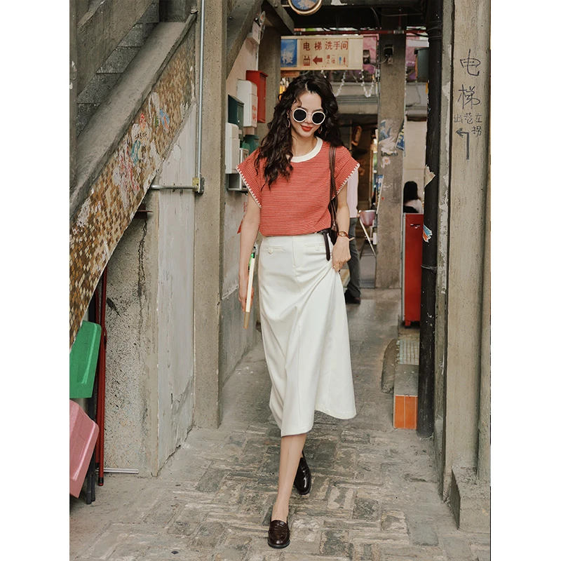 陈大器【椰汁奶昔】港风复古纯色INS半身裙女高腰裙子JN042474