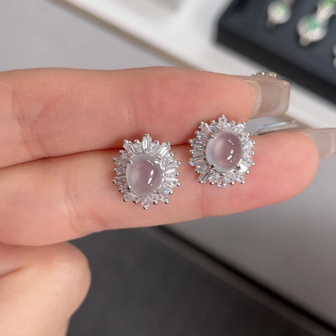 翡翠银S925镶嵌耳饰