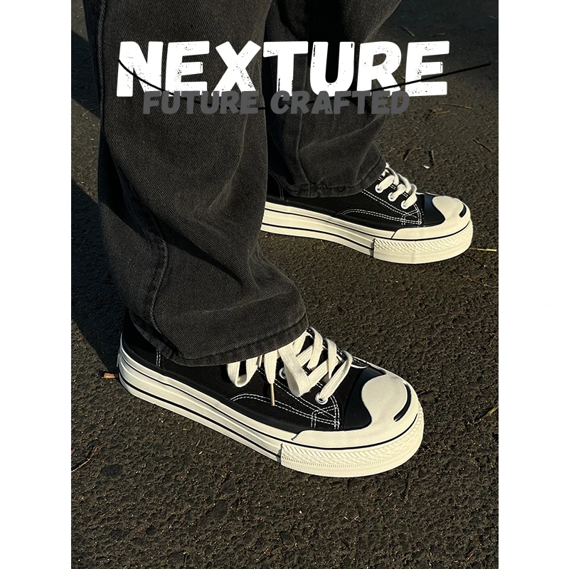 NexTure 开口笑厚底增高帆布鞋男夏季透气复古休闲硫化板鞋子女潮