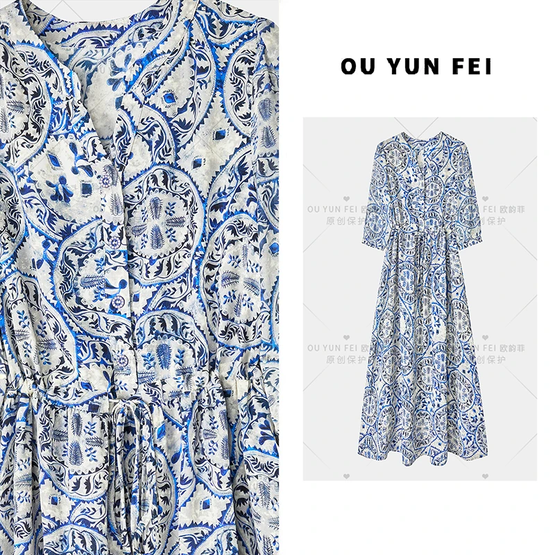 【青花瓷】2025年流行款连衣裙女夏季显瘦穿搭时尚洋气印花HZ1192