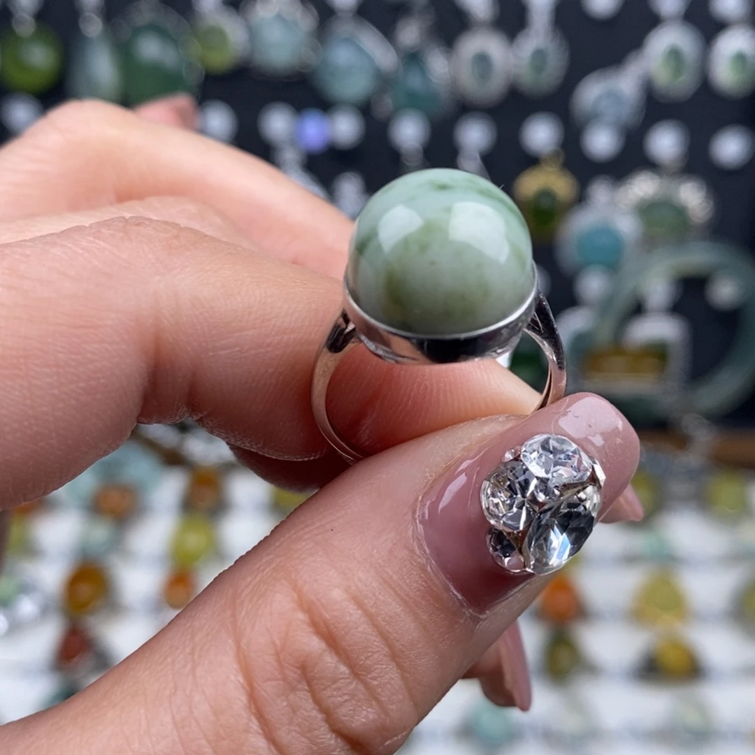 蛇纹石玉银S925镶嵌戒指