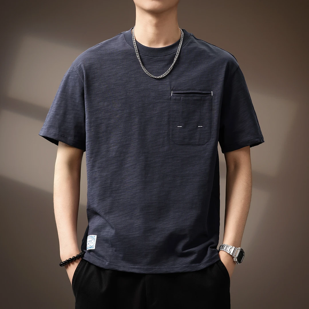 MR.MUDI/穆迪先生高端竹节棉T恤男美式复古圆领短袖夏季新款宽松